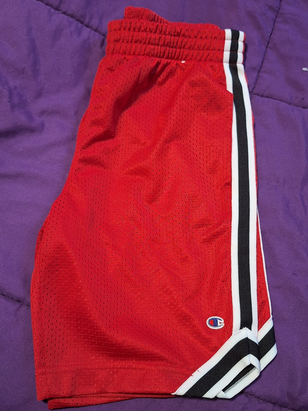 Champion Kids Red Mesh Athletic Shorts with Black and White Side Stripes SIZE 10